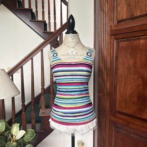 Y2k Stripe Tankini Swim Tank Top Funky Colors 10D Croft & Borrow